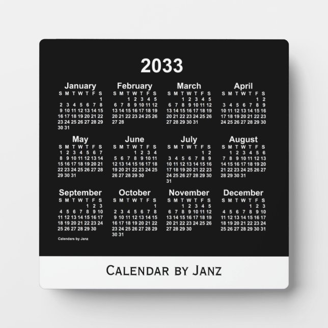 2033 Neon White Desk Kalender von Janz Fotoplatte (Vorderseite)