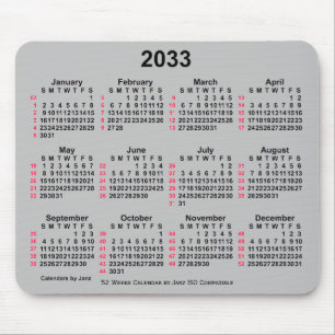 2033 Silver 52 Weeks ISO Calendar by Janz Mousepad