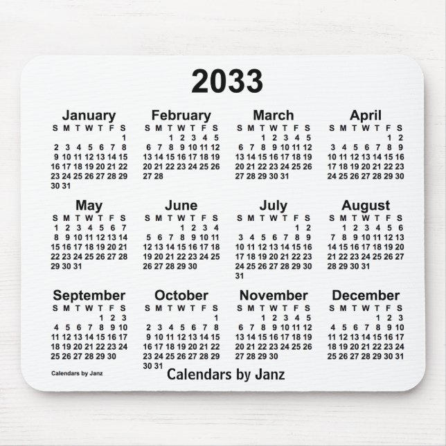 2033 Weißkalender von Janz Mouse Pad Mousepad (Vorne)
