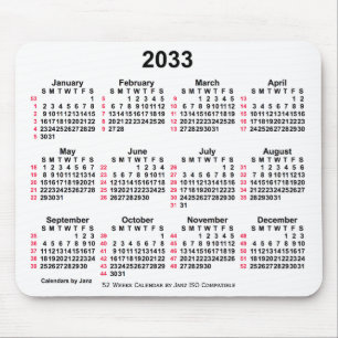 2033 White 52 Weeks ISO Calendar by Janz Mousepad