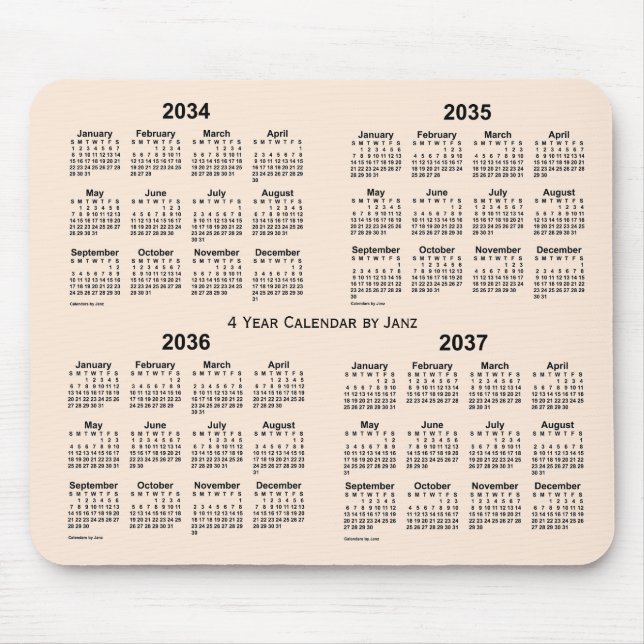 2034-2037 Weißer Vierjahreskalender von Janz Mousepad (Vorne)