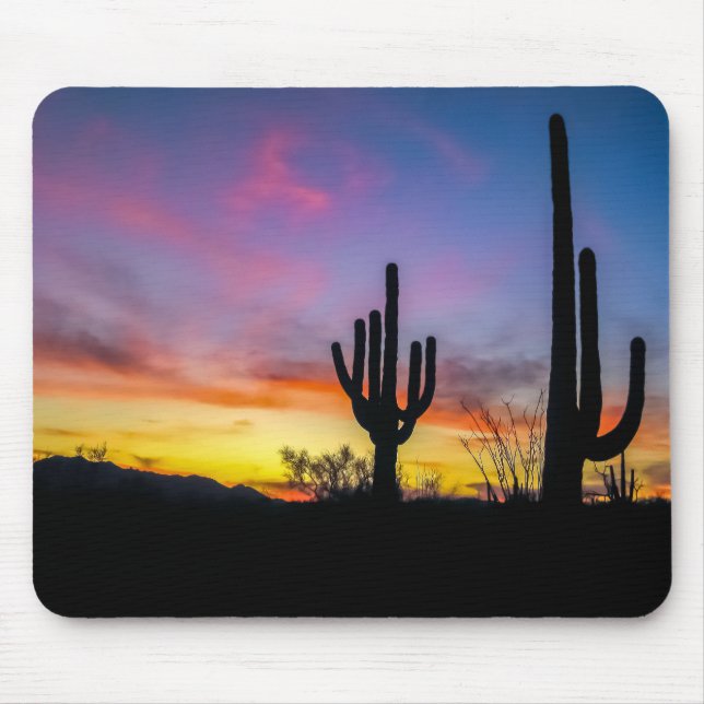 2034-2-Wüste Arizona bei Sonnenuntergang mit Kaktu Mousepad (Vorne)