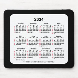 2034 Black 52 Weeks ISO Kalender von Janz Two Tone Mousepad