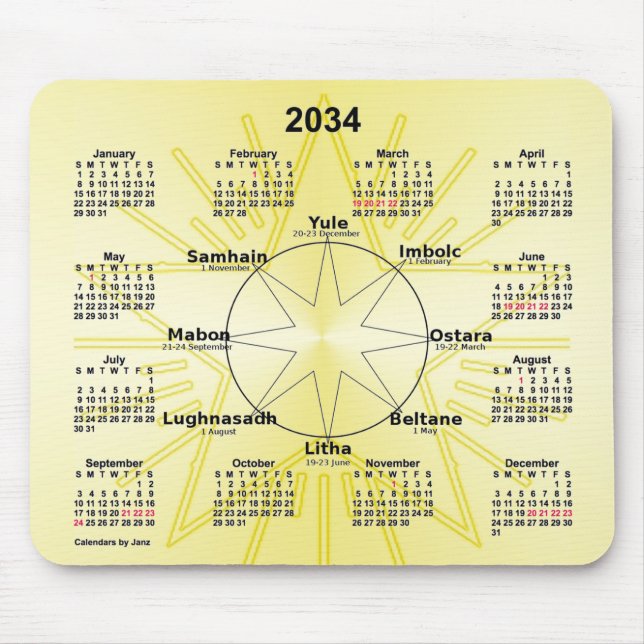 2034 Celtic Wheel of the Year Calendar von Janz Mousepad (Vorne)