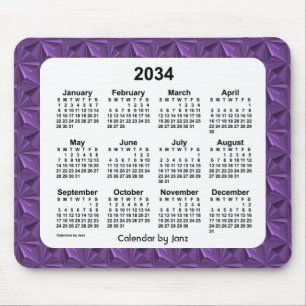 2034 Purple Diamonds Calendar Mousepad