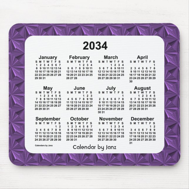 2034 Purple Diamonds Calendar Mousepad (Vorne)