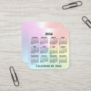 2034 Rainbow Shimmer Calendar von Janz Quadratische Visitenkarte