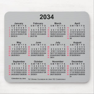 2034 Silver 52 Weeks ISO Calendar by Janz Mousepad