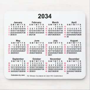 2034 White 52 Weeks ISO Calendar by Janz Mousepad