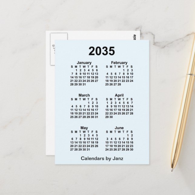 2035 Alice Blue 6 Monat Mini-Kalender von Janz Postkarte (Vorderseite/Rückseite Beispiel)