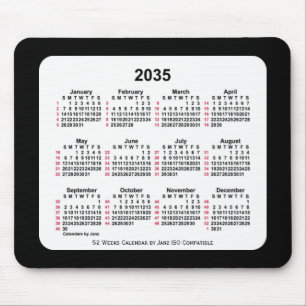 2035 Black 52 Weeks ISO Calendar by Janz Two Mousepad