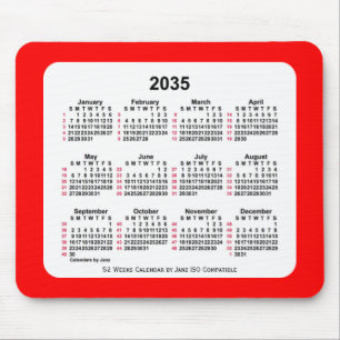 2035 Red 52 Weeks ISO Calendar by Janz Two Mousepad