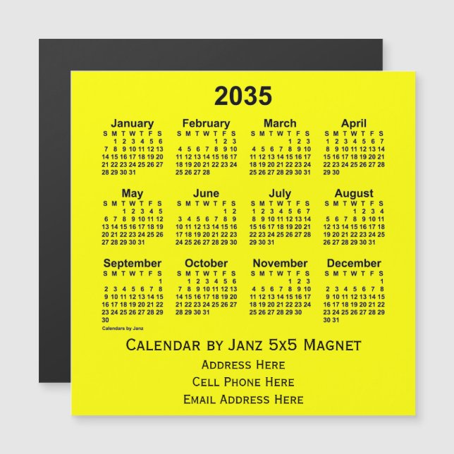 2035 Yellow Business Calendar von Janz Magnetkarte (Vorne/Hinten)