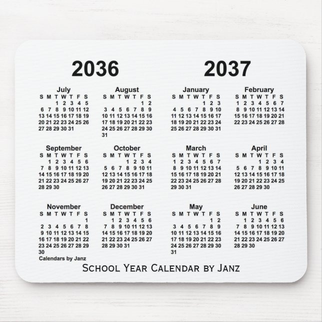 2036-2037 Weißes Schuljahr - Kalender von Janz Mousepad (Vorne)