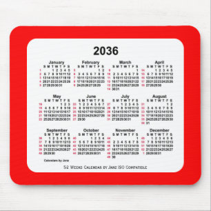 2036 Red 52 Weeks ISO Calendar by Janz Two Mousepad