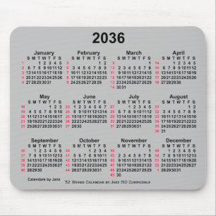 2036 Silver 52 Weeks ISO Calendar by Janz Mousepad