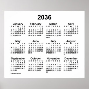 2036 Weißer Kalender von Janz Print Poster
