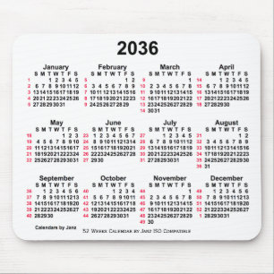 2036 White 52 Weeks ISO Calendar by Janz Mousepad