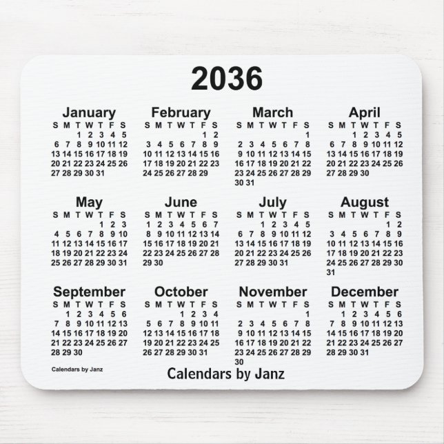 2036 White Calendar by Janz Mouse Pad Mousepad (Vorne)