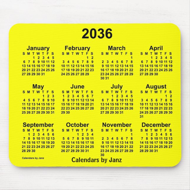2036 Yellow Calendar by Janz Mouse Pad Mousepad (Vorne)