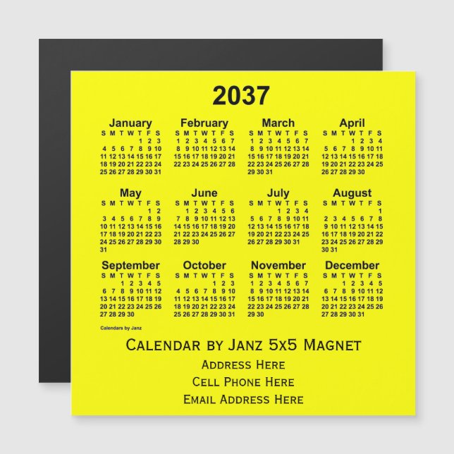 2037 Yellow Business Calendar von Janz Magnetkarte (Vorne/Hinten)