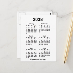 2038 White 6 Month Mini Kalender von Janz Postkarte