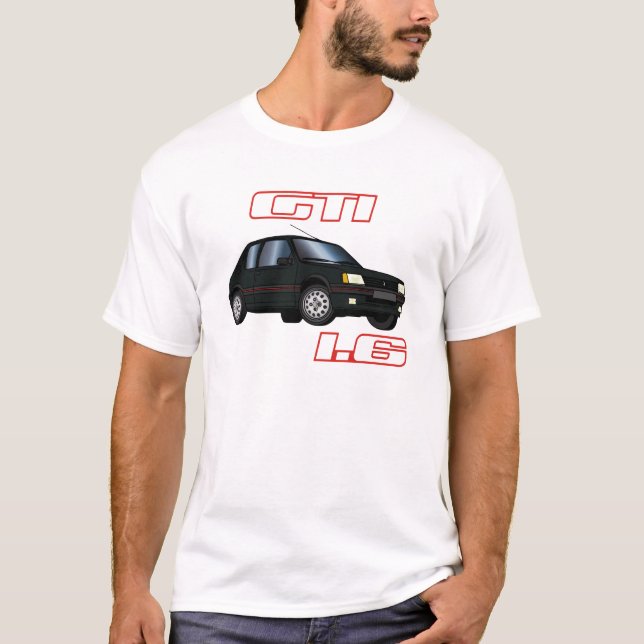 205 GTI 1.6 87 88 89 90 Schwarz T-Shirt (Vorderseite)