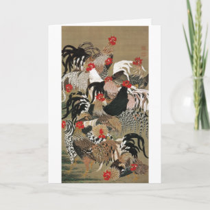 20. 群 鶏 図, 若 冲 Flock of Roosters, Jakuchu Karte