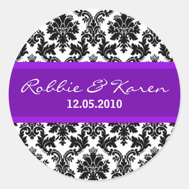 20 - 1,50" Schwarzer Damast & Lila Gefälligkeitsau Runder Aufkleber (Vorderseite)