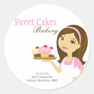 20 - 1,5" Bakery Brunette Baker Adressaufkleber Runder Aufkleber