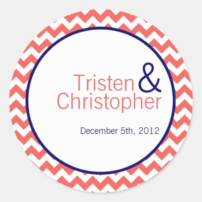 20 - 1.5" Bevorzugen Stickers Coral Navy Blue Zick (Vorderseite)