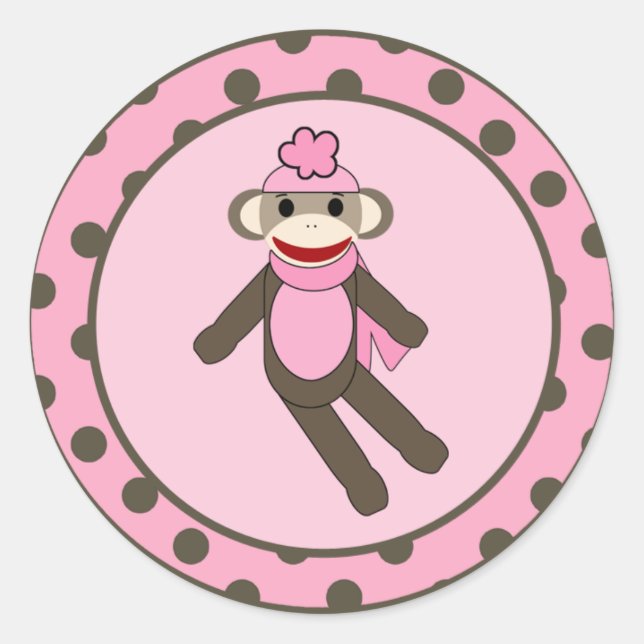 20 - 1,5" Bevorzugen Stickers Pink Sock Affe (Vorderseite)