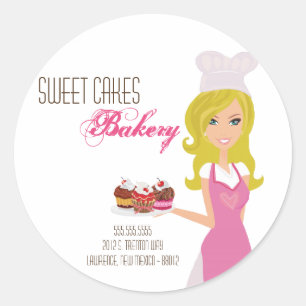20 - 1,5" Blond Baker auf rosa Adressaufklebern Runder Aufkleber