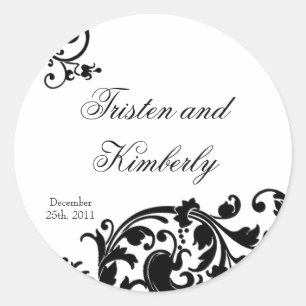 20 - 1,5" Favor Aufkleber Schwarz Weiß Blumenranke