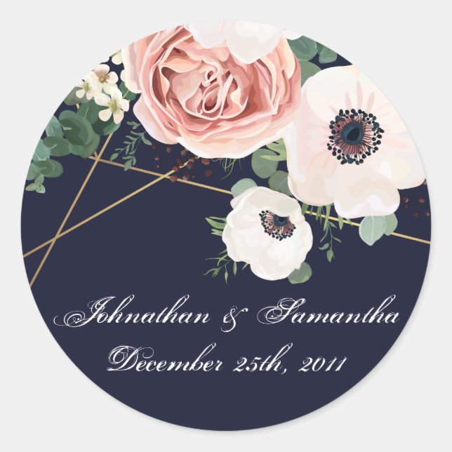 20 - 1,5" Gefallen Stickers Geometric Garden Navy (Vorderseite)