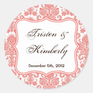 20 - 1,5" Gefallen Stickers Koral Weißer Damast Sp