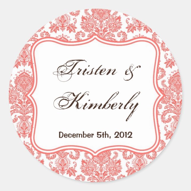 20 - 1,5" Gefallen Stickers Koral Weißer Damast Sp (Vorderseite)