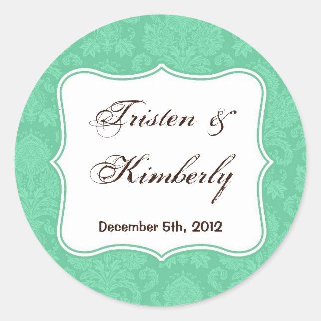 20 - 1,5" Gefallen Stickers Mint White Damask Lace (Vorderseite)