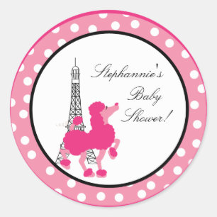 20 - 1,5" Gefallen Stickers Pink Poodle Paris Eiff