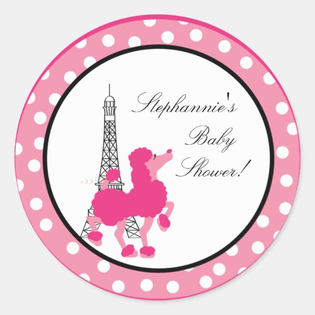 20 - 1,5" Gefallen Stickers Pink Poodle Paris Eiff (Vorderseite)