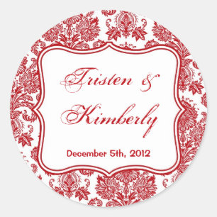 20 - 1,5" Gefallen Stickers Red White Damask Lace