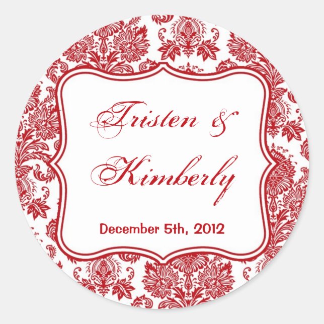 20 - 1,5" Gefallen Stickers Red White Damask Lace (Vorderseite)