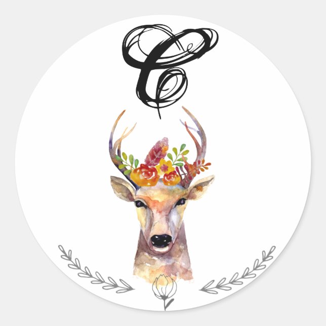 20 - 1,5 Umschlag Aufkleber Boho Deer Buck Head Br (Vorderseite)