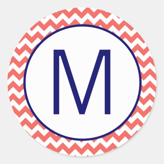 20 - 1,5 Umschlag Aufkleber Coral Navy Blue Zickza (Vorderseite)