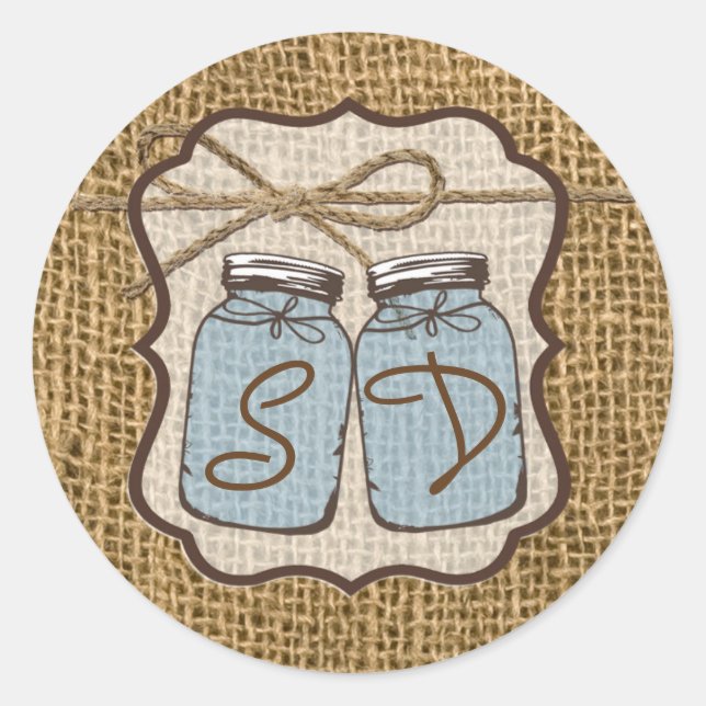 20 - 1,5 Umschlag Aufkleber Mason Jar Burlap Count (Vorderseite)