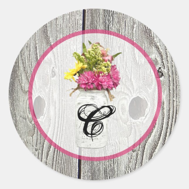 20 - 1,5 Umschlag Aufkleber Mason Jar mit Wildblum (Vorderseite)