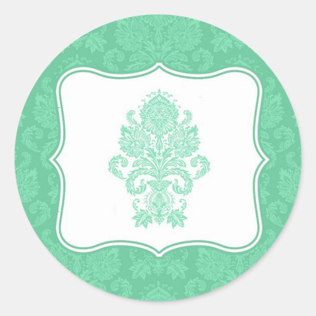 20 - 1,5 Umschlag Aufkleber Minze, weißer Damast S (Vorderseite)