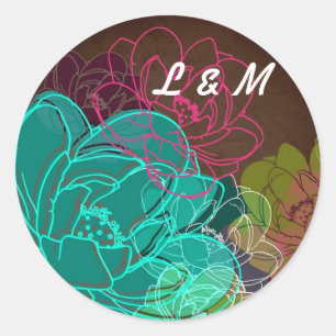 20 - 1,5 Umschlag Aufkleber Neon Spring Floral Blu