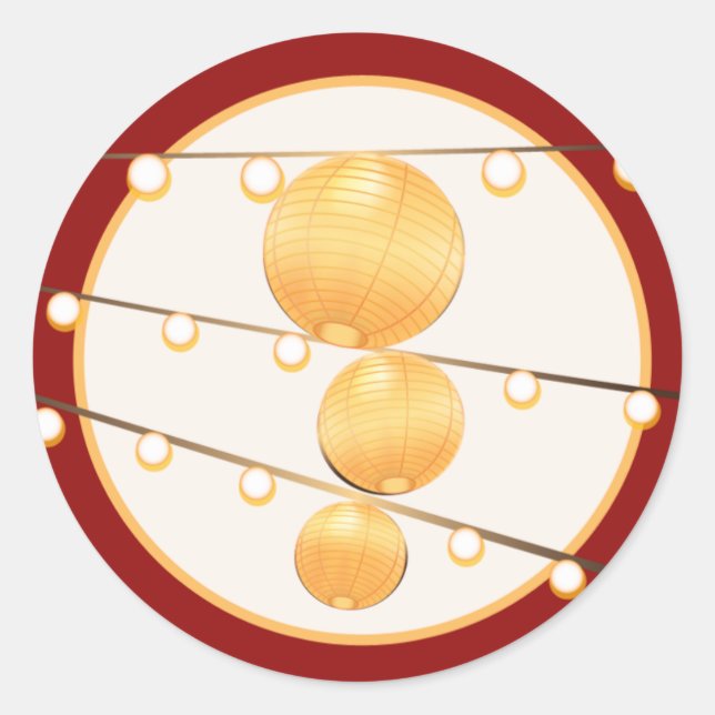 20 - 1,5 Umschlag Aufkleber Papierlaternen auf Rot (Vorderseite)