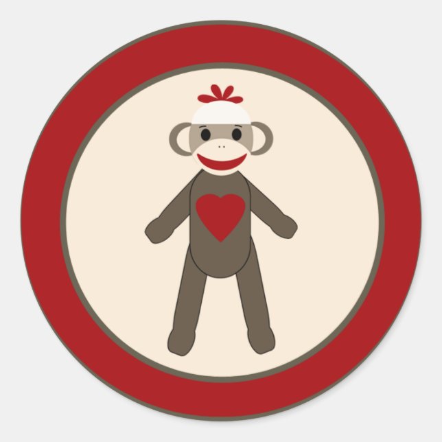 20 - 1,5" Umschlag Aufkleber Red Sock Monkey (Vorderseite)